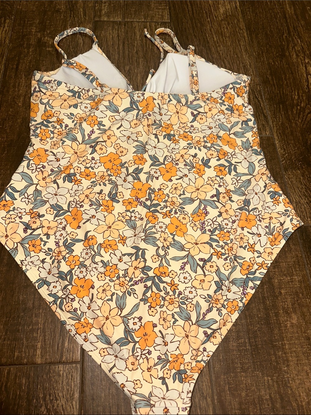 Floral Tie-Front One-Piece Swimsuit Cream Orange Size xLarge - Picture 3 of 3